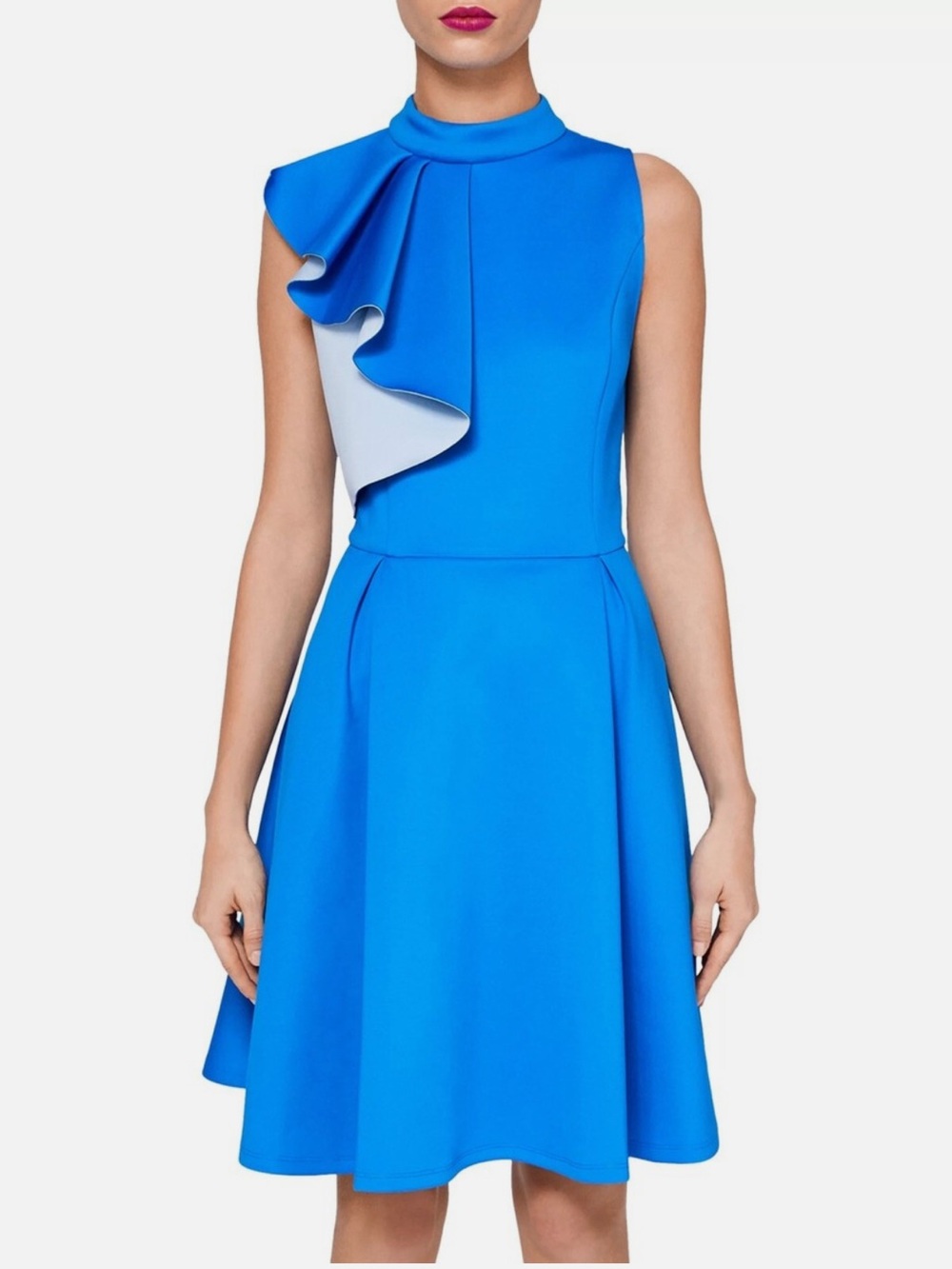 Ted Baker Royal Blue Sleeveless Ruffle A-Line Dress